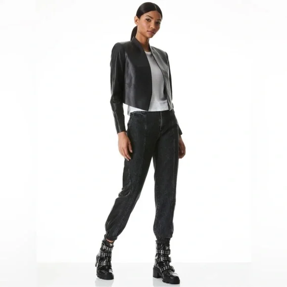 NWOT Alice + Olivia Harvey Black Lamb Leather Women's Jacket - Picture 4 of 11